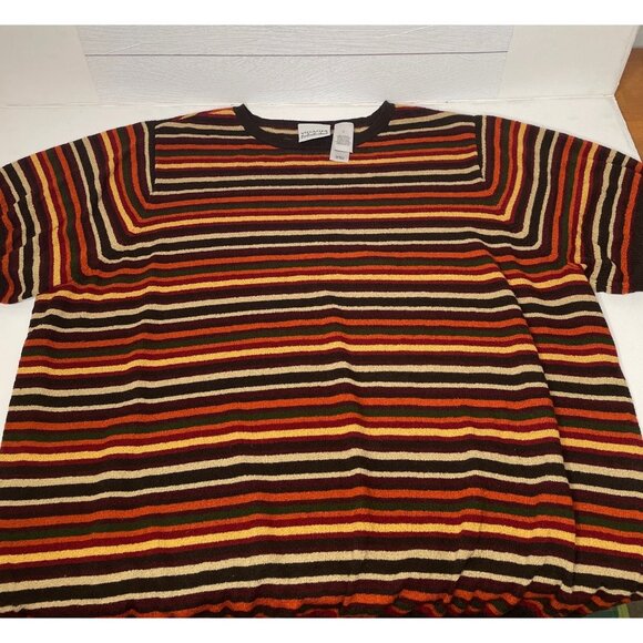 Villager Liz Claiborne Short Sleeve Sweater Striped Banded Plus Size Women 2 XL - Picture 2 of 5